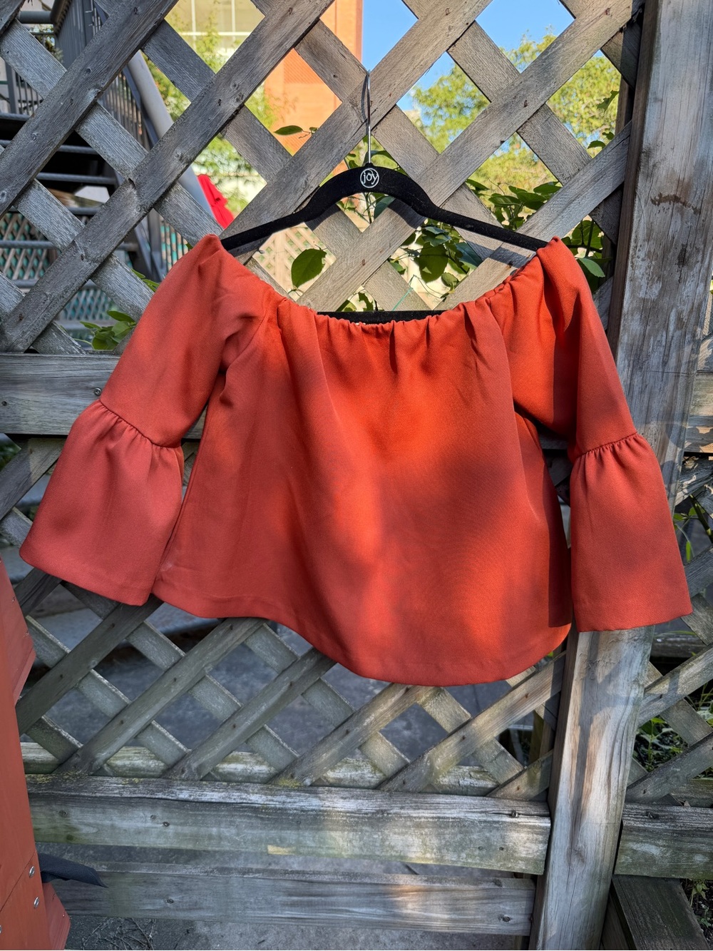 Off-Shoulder Burnt Orange Bell-Sleeve Top